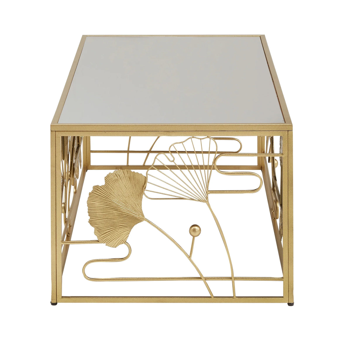 Weston Home Ditmas Glam Peony and Ginkgo Rectangular Coffee Table with Mirror Top, Gold