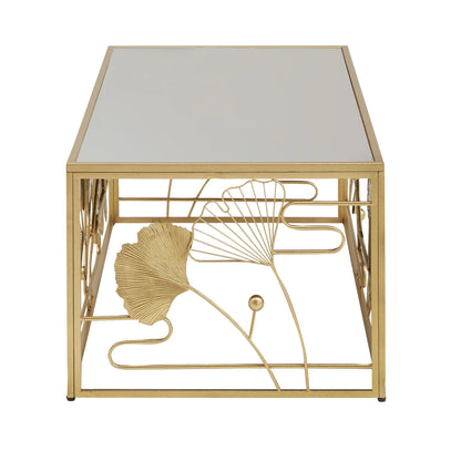 Weston Home Ditmas Glam Peony and Ginkgo Rectangular Coffee Table with Mirror Top, Gold