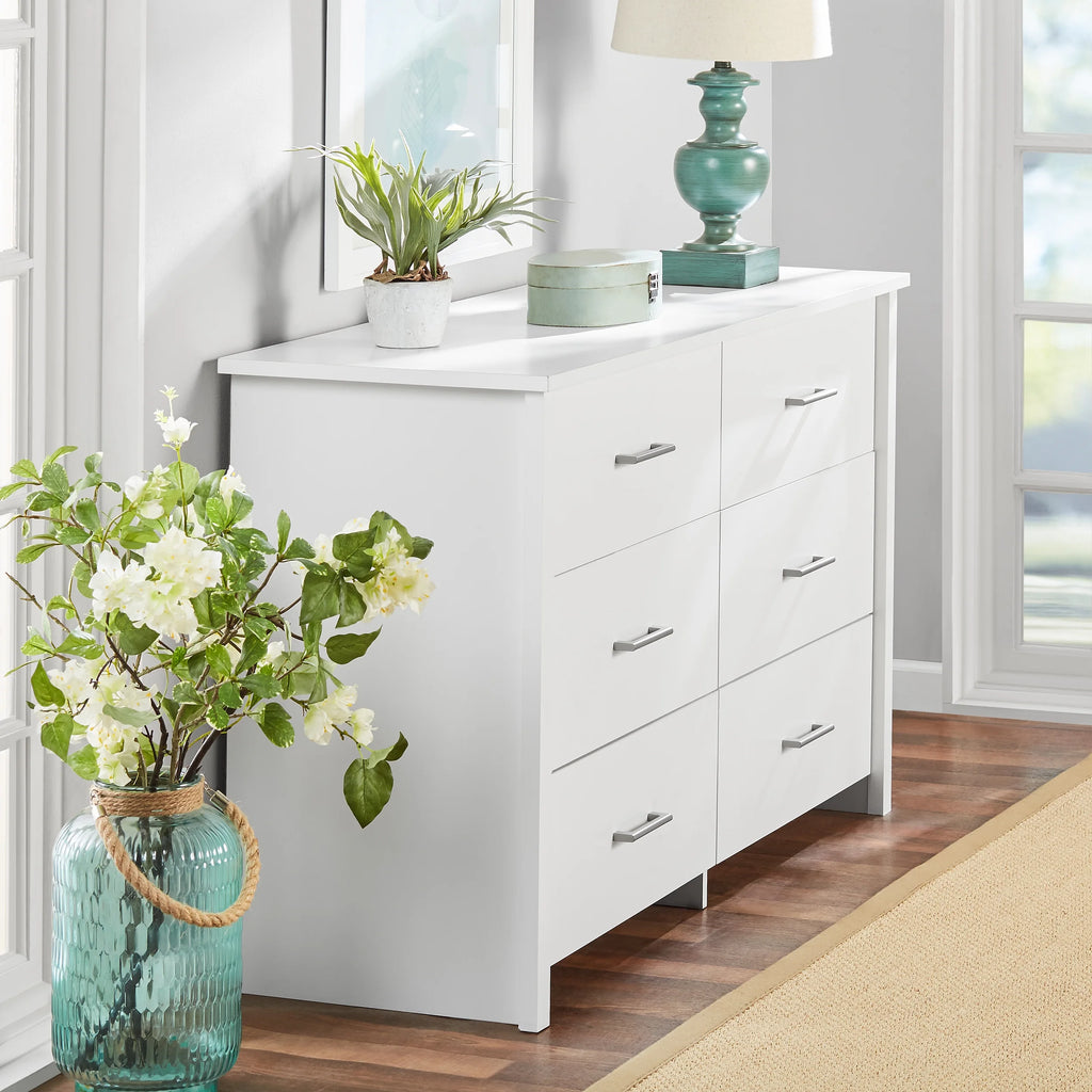 Mainstays Hillside 6-Drawer Dresser, Soft White Finish