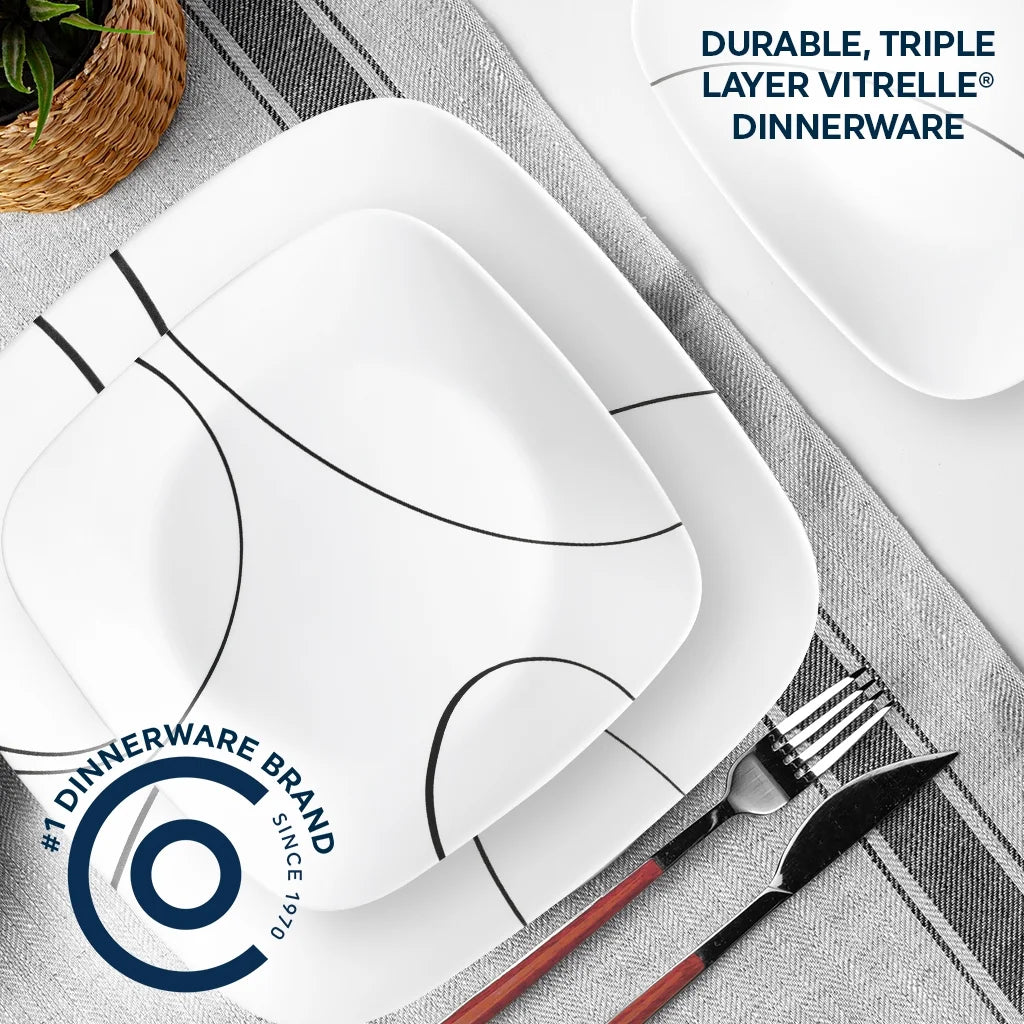 Corelle Simple Lines 12-Piece Square Glass Dinnerware Set (Service for 4)