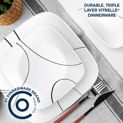 Corelle Simple Lines 12-Piece Square Glass Dinnerware Set (Service for 4)