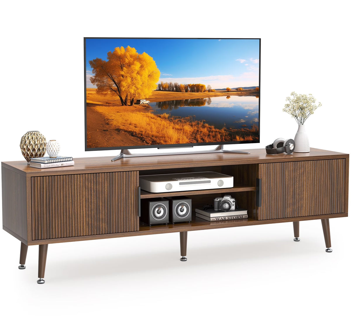 Selooye Mid Century TV Stand, Modern TV Console for TVs up to 70 Inches, Entertainment Center with Storage, TV and Media Consol, 62 Inch (Natural)