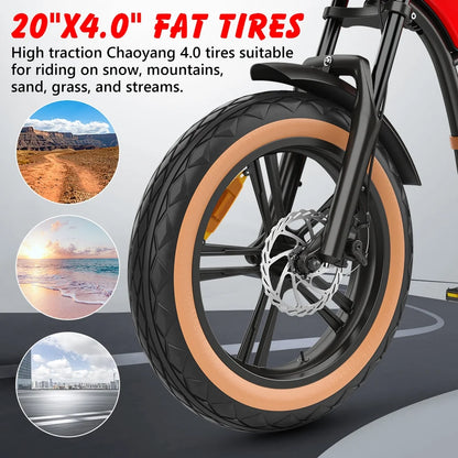 Hidoes B10 Electric Mountain Bike for Men/Woman 1000W Adult Electric Bicycle 20" Fat Tire Off Road E-bike with Removable Battery up to 28 mph,Free Shipping, Red