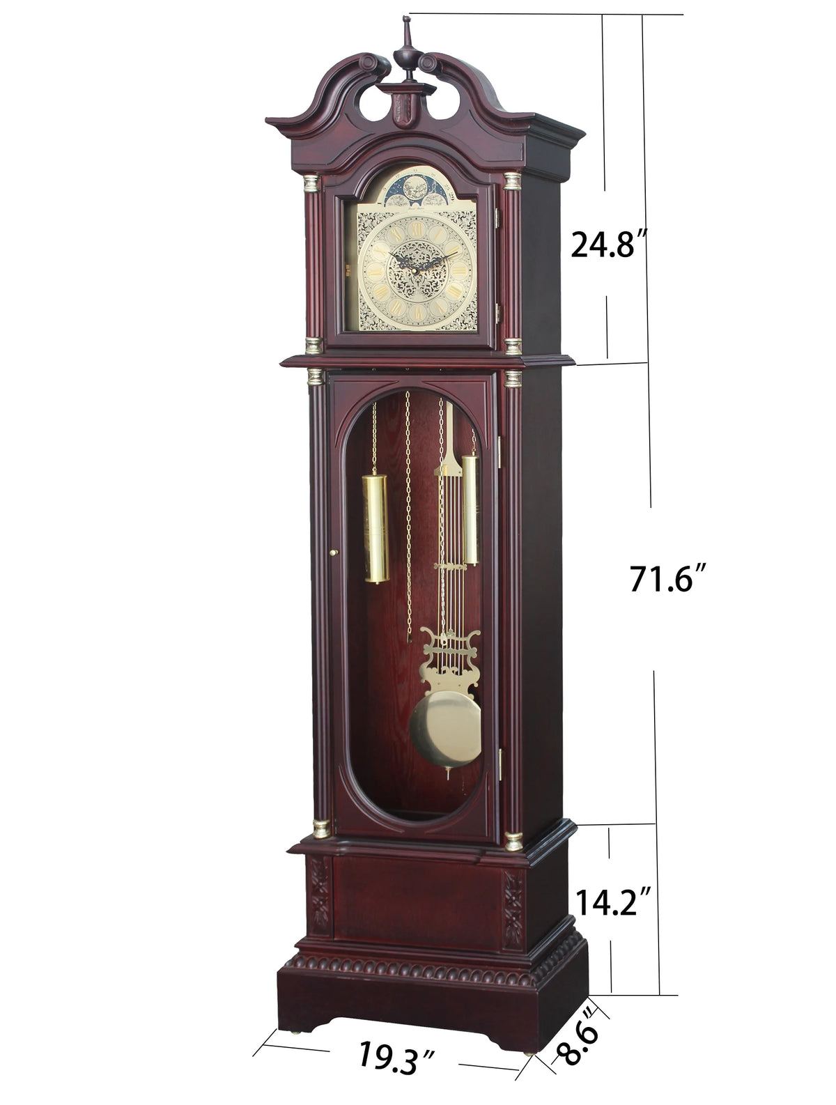 72" Floor Standing Grandfather Clock in Cherry Finish