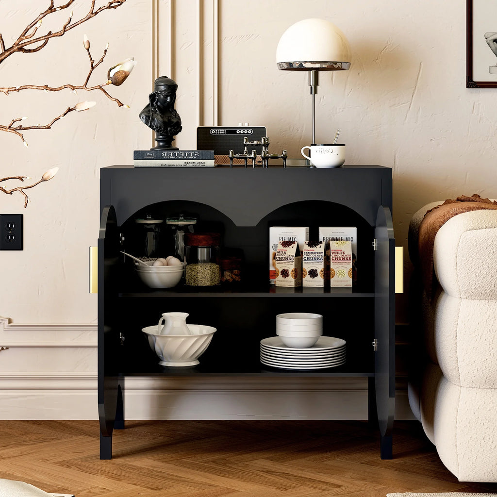 LEFHDA 2PCS Buffet Cabinet, Sideboard Cabinet with Storage, Accent Storage Cabinet with Carved Arc Door Design for Kitchen Dining Room, 2 Doors Buffet Cabinet with Adjustable Shelves