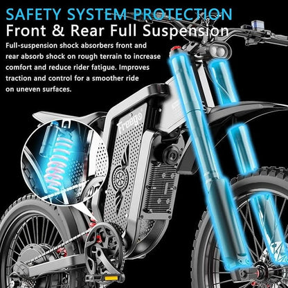 6000W(Peak) Motor 60V/30Ah Battery Freego X2Pro Electric Motorcycle for Adults, Electric Bike ,50MPH/7 Speed Off Road Electric Bicycle,19x2 Full Suspension/Four-Piston Hydraulic Brake UL2849MTB