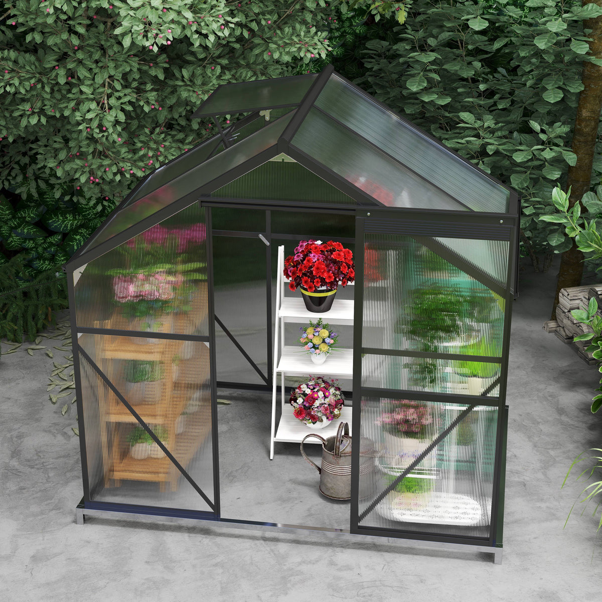 Asofer 6' x 4' Greenhouse for Outdoors, Aluminum Walk-in Green Houses shed with Rain Gutter and Roof Vent for Backyard
