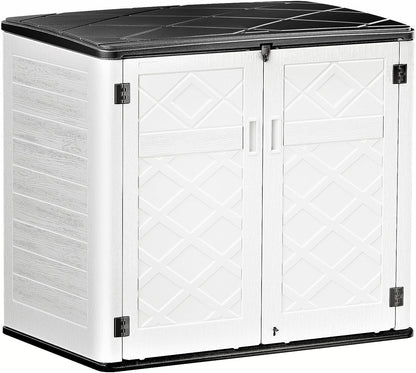 Lofka Outdoor Storage Shed, 49.7 Cu.ft  Large Capacity Storage Shed and Cabinet with Floor for Storing Bike, Garbage Cans and Garden Tools, White