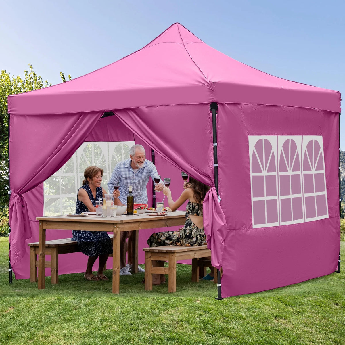 Ainfox 10' x 10'Heavy Duty Pop up Canopy Tent with Sidewalls,Folding Instant Outdoor Gazebo,Sun Shade Tent,Pink