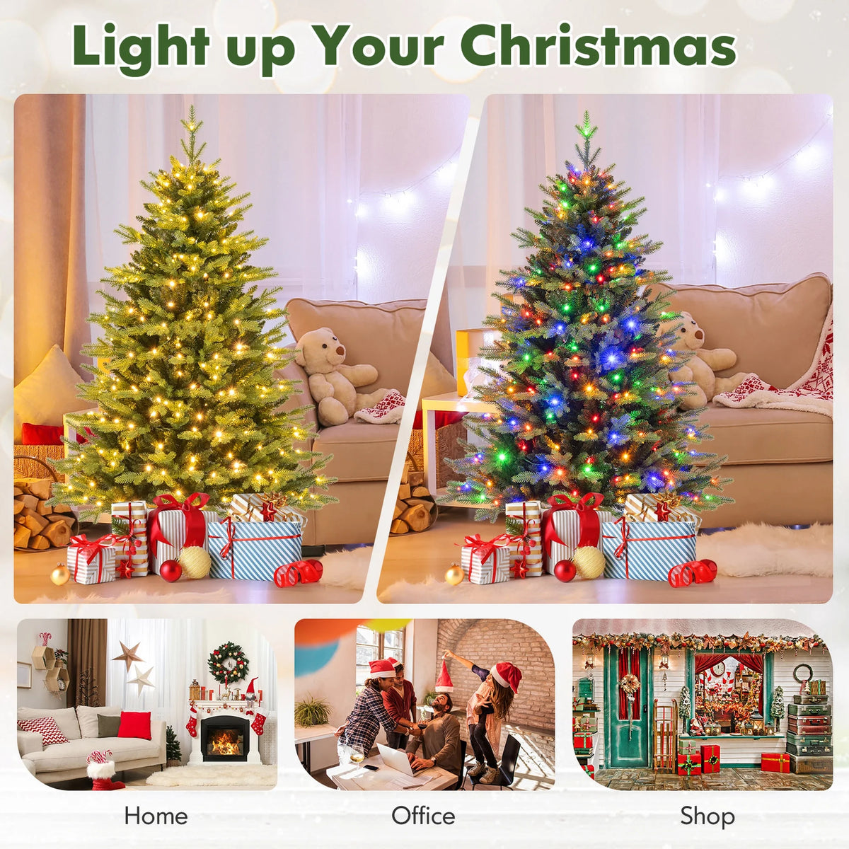 Costway 5 FT Pre-Lit Christmas Tree Hinged with 250 Multi-color Lights & 844 Branch Tips