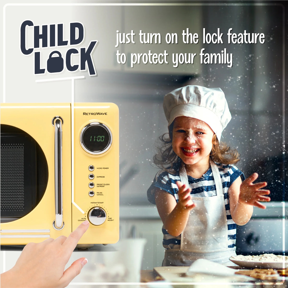 Nostalgia Retro Compact Countertop Microwave Oven - 0.7 Cu. Ft. - 700-Watts with LED Digital Display - Child Lock - Easy Clean Interior - Orange