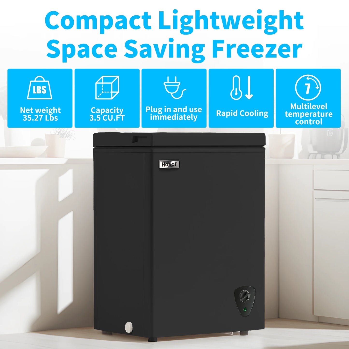 3.5 Cubic Chest Freezer, Compact Deep Freezer with Top Open Door and Removable Storage Basket, 7 Gears Temperature Control, Energy Saving, for Office Dorm or Apartment