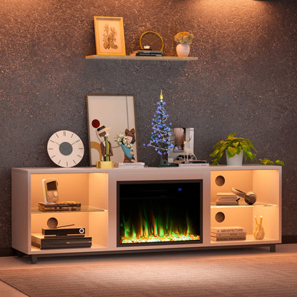 Easoger Fireplace TV Stand, 68'' TV Stand with 23" Electric Fireplace, LED Light Entertainment Center, TV Stands for 80 inch TV, Black