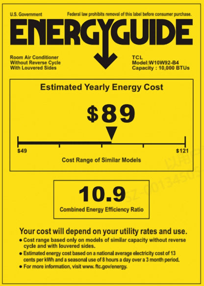 TCL 10,000 BTU Smart Window Air Conditioner, Fan & Dehumidifier, 450 Sq. Ft., Remote Control, Works with Alexa/Google Assistant, Black, W10W92-B4