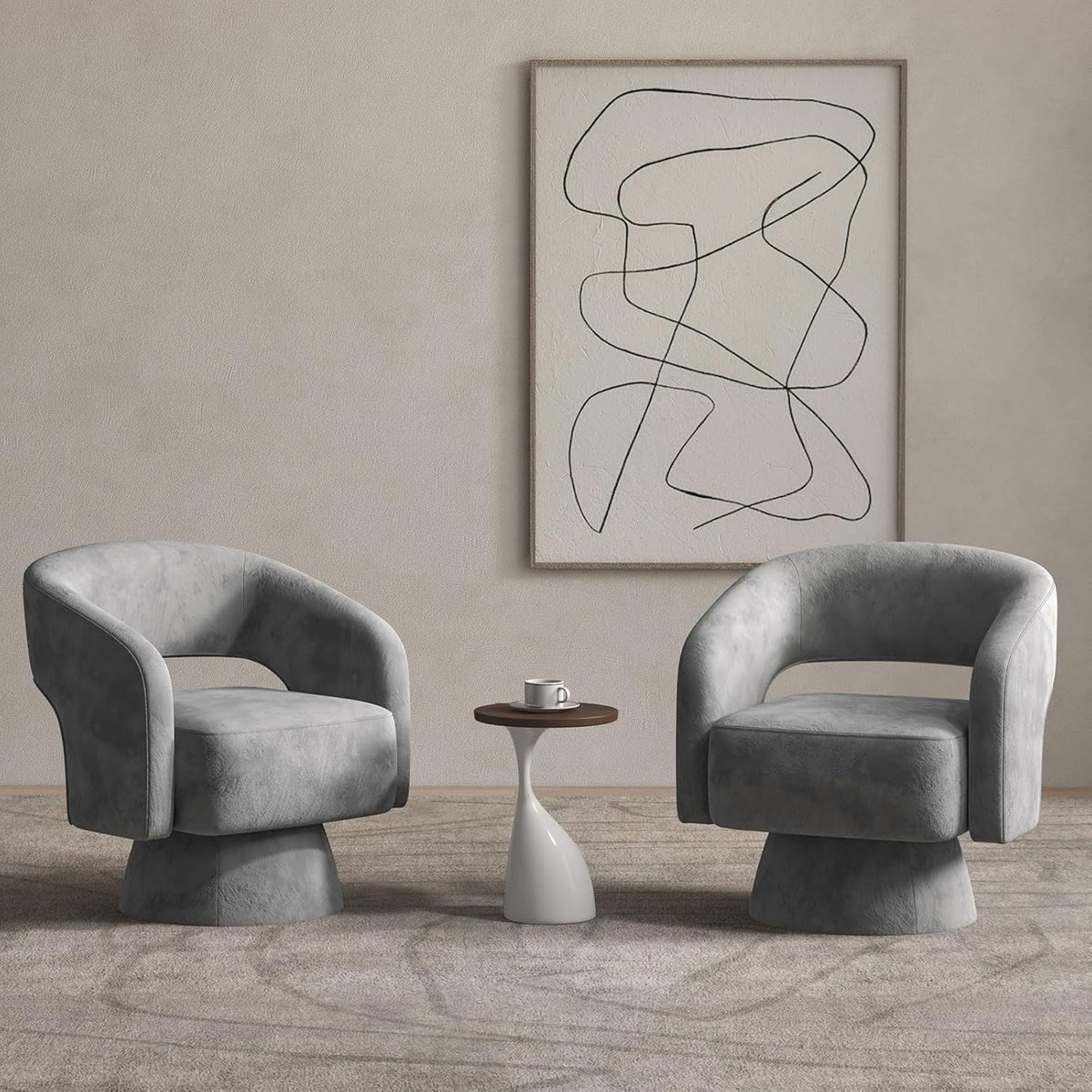 Bonzy Home 360° Swivel Barrel Chair, Velvet Accent Armchair for Living Room, Bedroom & Office, Gray
