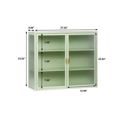 27.56"Modern Wall Cabinet with Glass Doors, Bathroom Cabinet with Featuring Three-tier Storage for Entryway Living Room, Bathroom or Dining Room, Mint Green