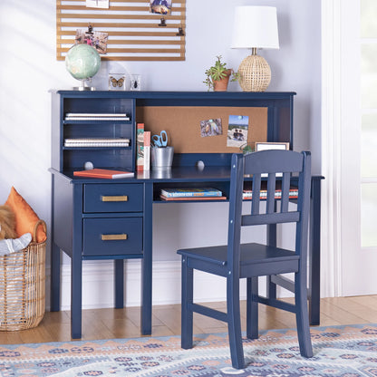 Guidecraft Taiga Kids Desk and Chair Set with Hutch - Navy: Kids Wooden Computer Desk with Storage Drawers and Shelves | Kids Study Table for Bedroom