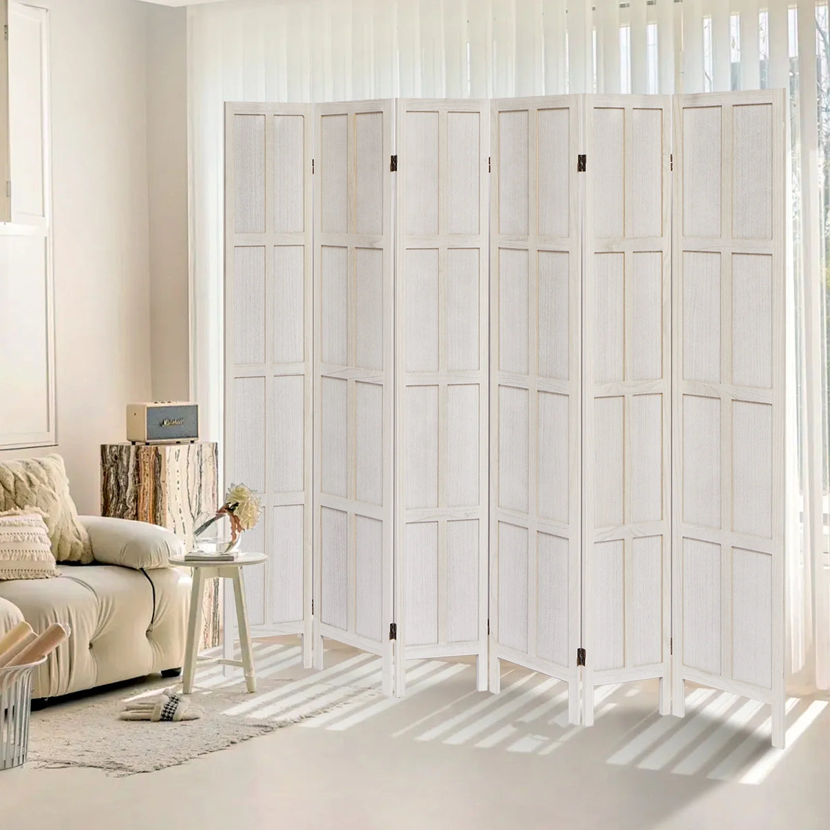 Aletheiawu 4 Panel Room Divider Wall and Folding Privacy Screens��No Installation Required��White