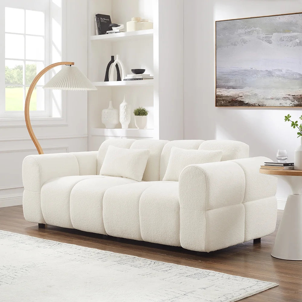 FREEHOMAE 80" Oversized Boucle Sofa Couch,Modern Loveseat,Deep Seat Love Seat,Mid Century Modern Sofa,Cloud Couch for Living Room,Apartment,Office,and Lounge,Black