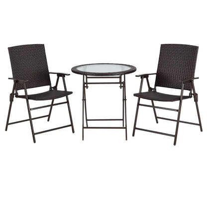 Ulax Furniture 3 Pieces Wicker Folding Bistro Set, Balcony Table and Chairs Sets, Garden Backyard Furniture
