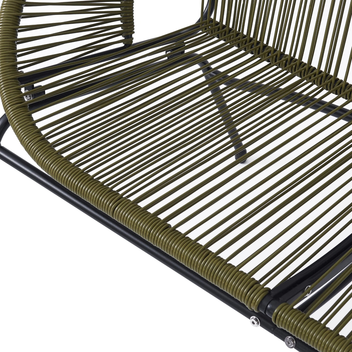 Aspen Modern Outdoor Patio Basket Loveseat, Hammock Weave Design, Metal Frame, Green