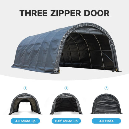 Erommy 12 x 24 FT Heavy Duty Carport, Outdoor Anti-Snow All Covered  Portable Garage with Reinforced All-Steel Frame for Car, Truck, Boat
