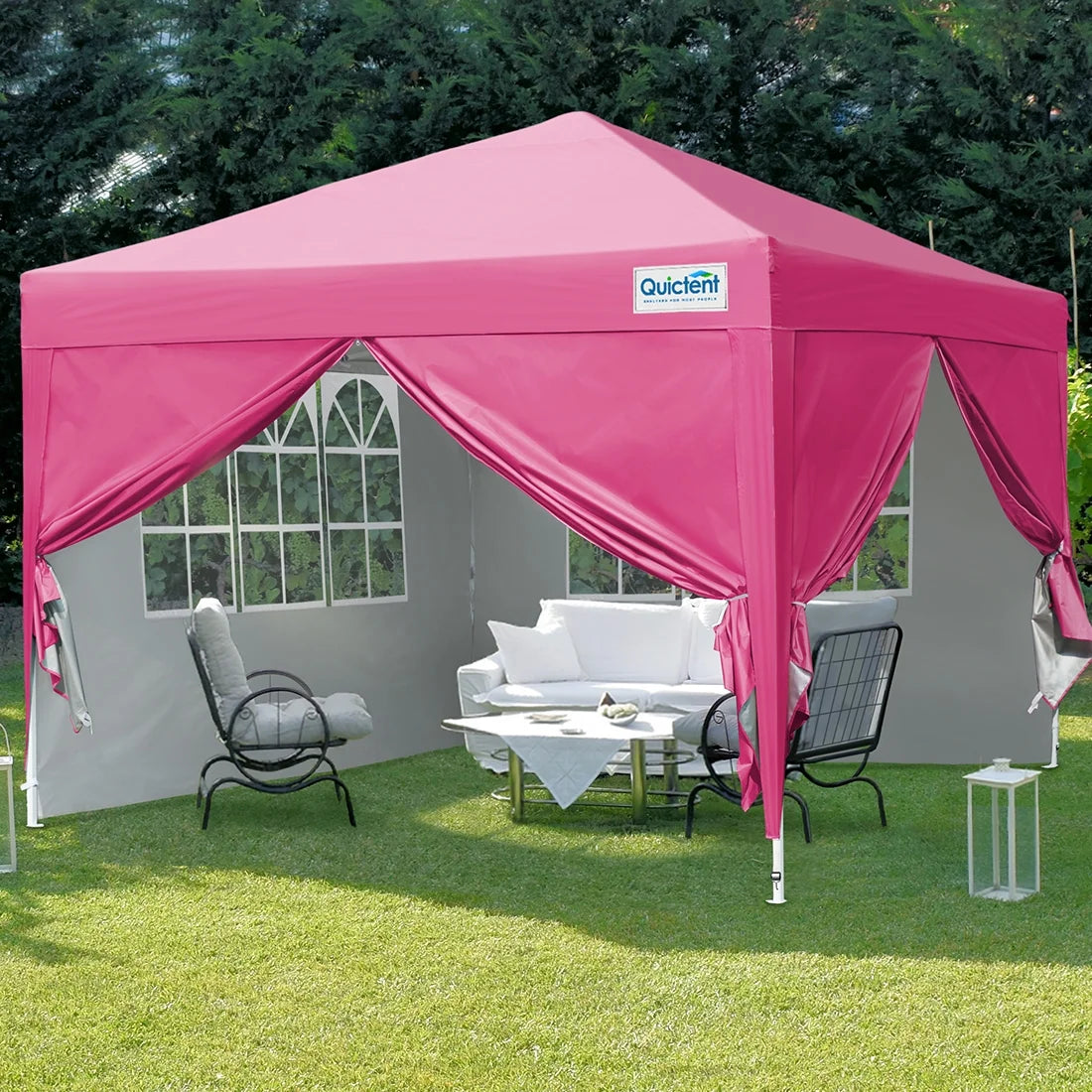 Quictent 10'x10' Pop up Canopy Tent with Sidewalls Instant Outdoor Gazebo Easy Party Tent Enclosed Waterproof, Easy Set up (Pink)