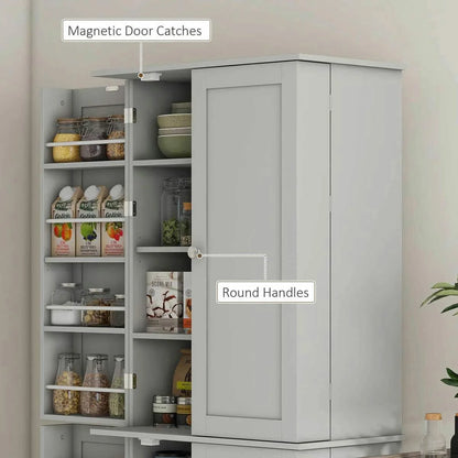 Spaco 17-Tier Kitchen Small Pantry Cabinet with 2 Doors and 6 Adjustable Shelves, Cabinet Pantry, Freestanding 5-Tier Shelving Pantries for Kitchen Storage, Gray
