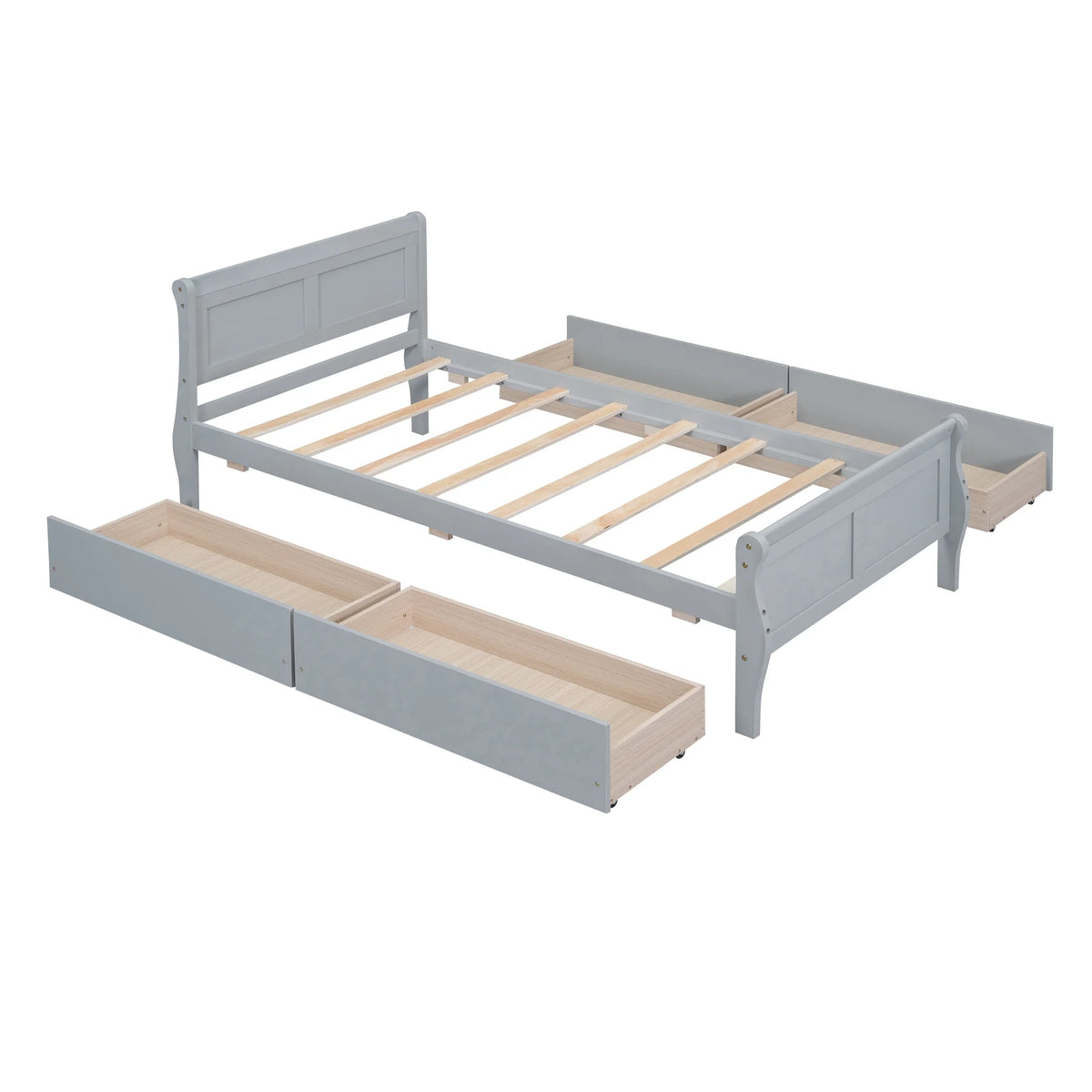 Full Size Wood Platform Bed with 4 Drawers,Storage Bed Frame with Streamlined Headboard and Footboard for Kids, Teens, Boys, Girls,Wooden Slats Support, No Box Spring Needed,Oak