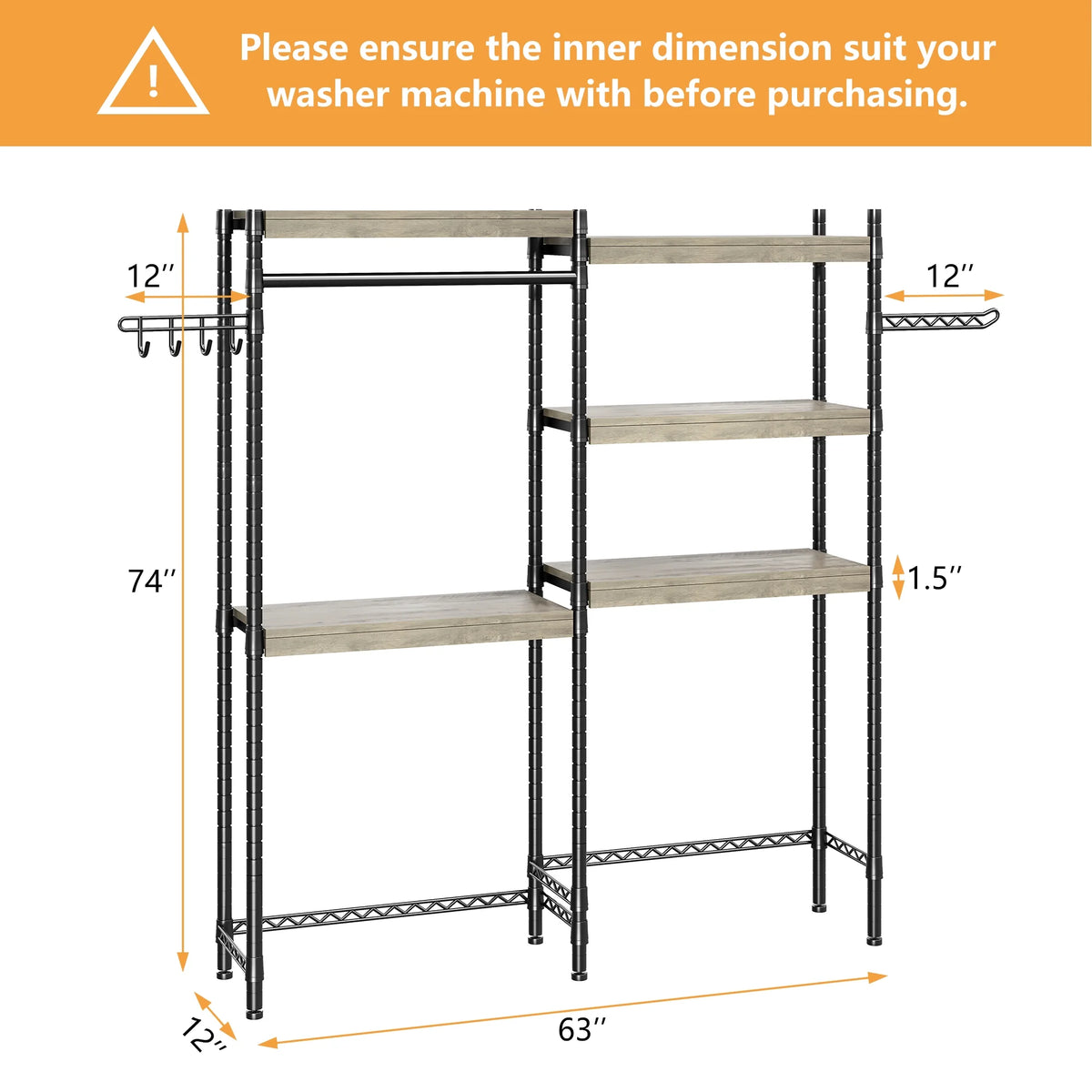 5 Tier Wood Over The Washer and Dryer Storage Shelf with Drying Clothes Racks Laundry Room Shelf Laundry Room Organization and Storage for Hanging Towels and Drying Clothes