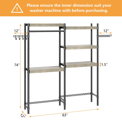 5 Tier Wood Over The Washer and Dryer Storage Shelf with Drying Clothes Racks Laundry Room Shelf Laundry Room Organization and Storage for Hanging Towels and Drying Clothes