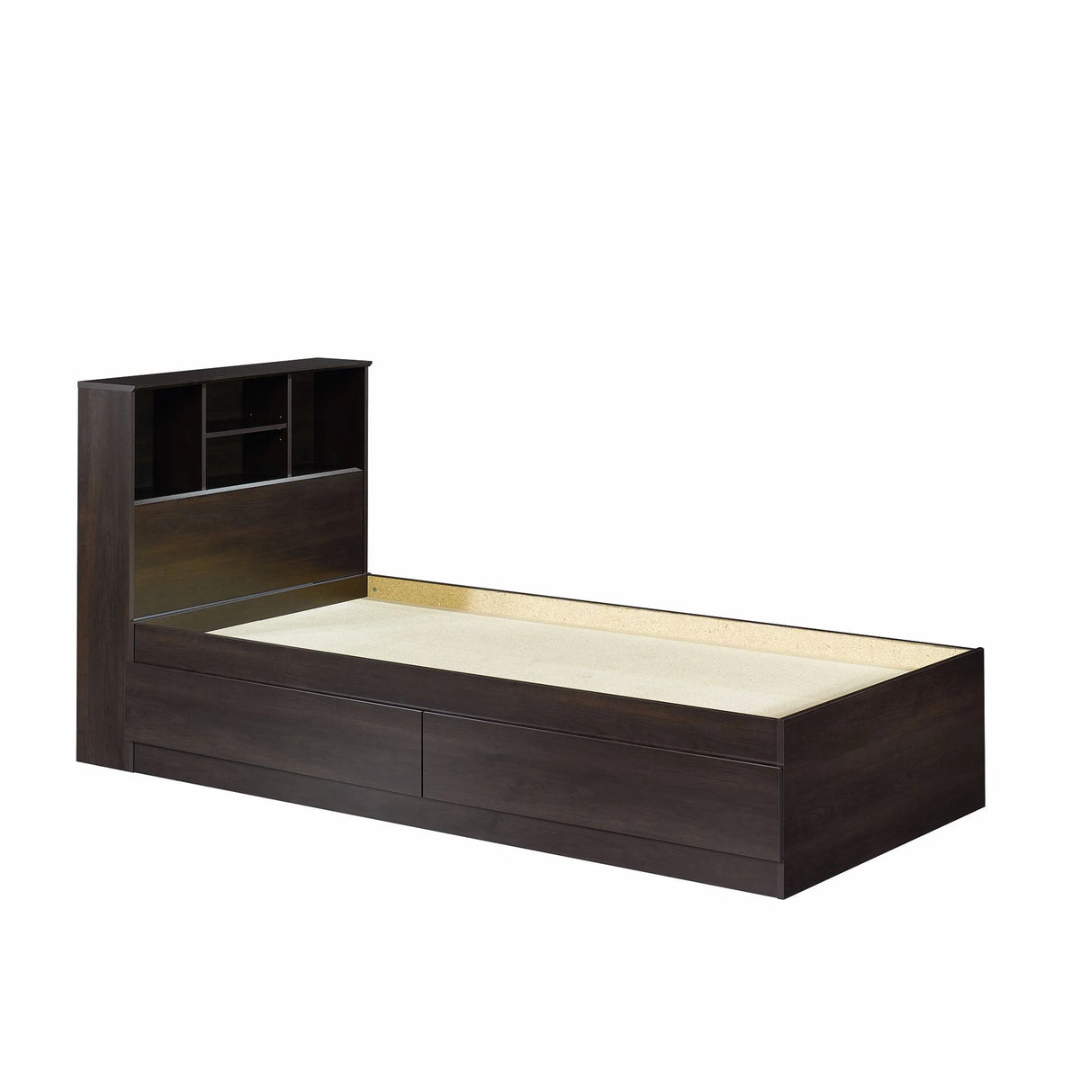 Your Zone Easy to Assemble Storage Bed with Bookcase Headboard, Twin, Natural Teak Finish