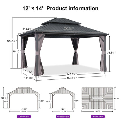 PURPLE LEAF 8' X 8' Gazebo Outdoor Gazebo Permanent Hardtop Gazebo with Galvanized Steel Double Roof for Patio Backyard Deck Aluminum Gazebo with Netting and Curtains Grey