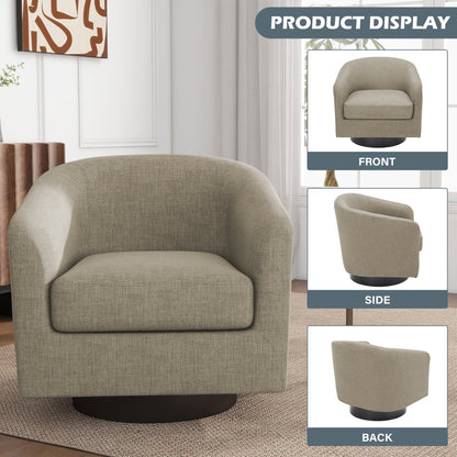 UIXE Swivel Accent Chair, Upholstered Fabric Barrel Chair for Living Room, Small Single Sofa Bedroom Reading Seat, Light Gray