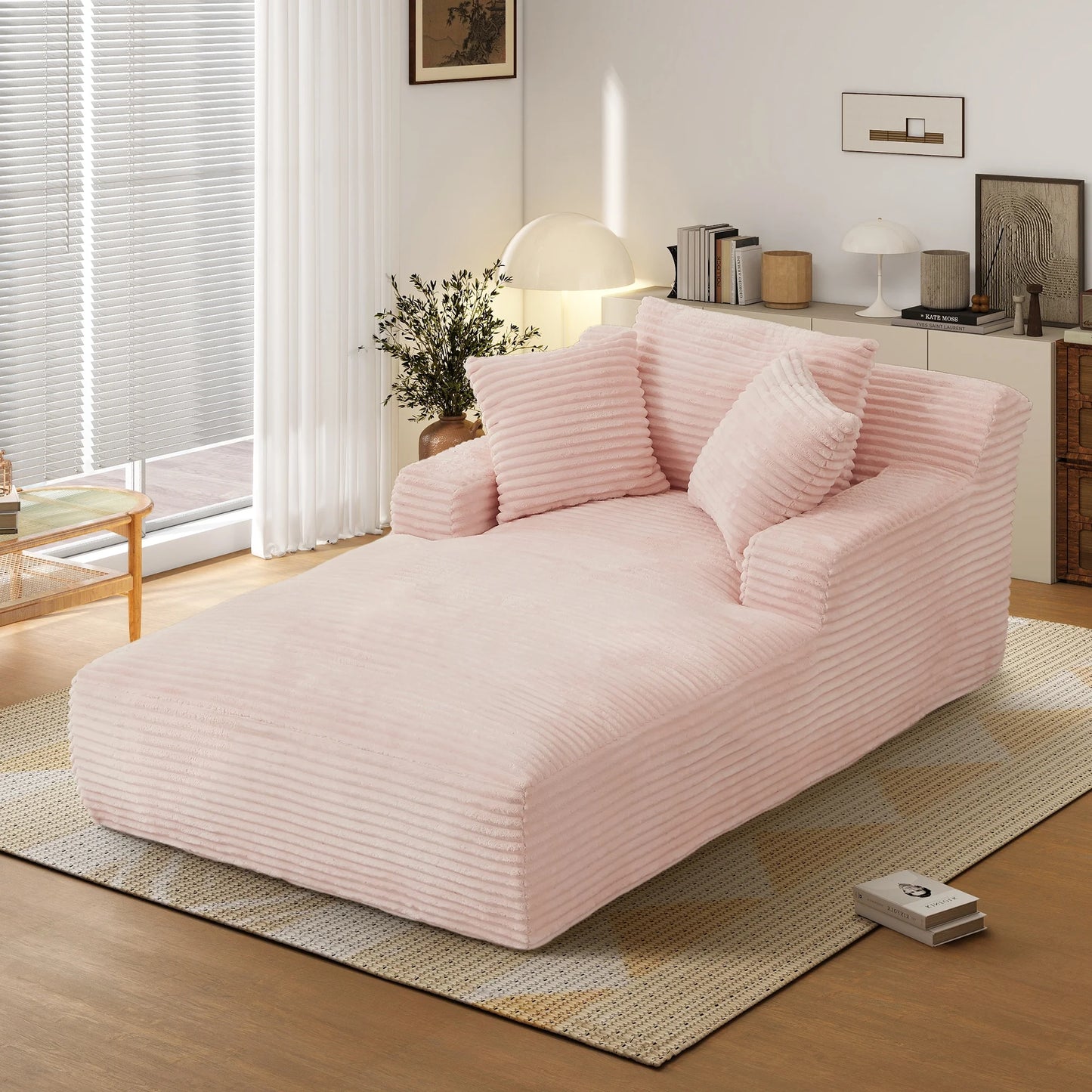Aukfa 78.7" Extra Long Chaise Lounge Sofa, Oversized Upholstered Couch with 3 Pillows for Indoor Living Room/Bedroom,Orange