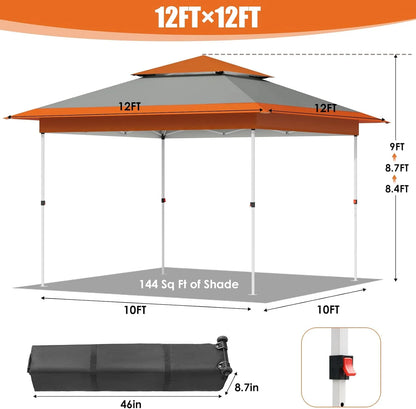 Pirecart 12' x 12' Pop-up Canopy Tent Waterproof Outdoor Gazebo Shelter with Wheeled Bag, Instand Canopy , White