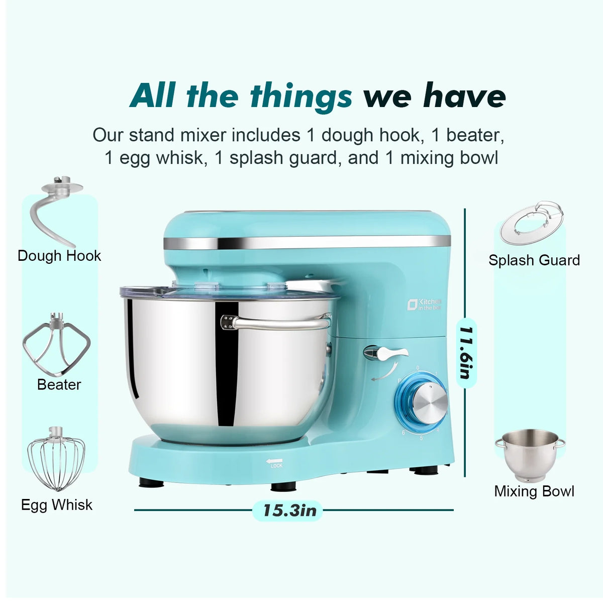 Kitchen in the box Tilt-Head Stand Mixer, Electric Kitchen Mixer with 6.5QT Stainless Steel Bowl, 660W Food Mixer with 6-Speed, Black
