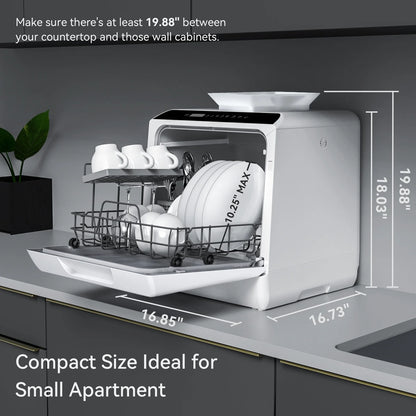 Hermitlux Portable Countertop Dishwasher, 5 Washing Programs, 5L Built-in Water Tank and Air-Dry Function, HMX-DW03