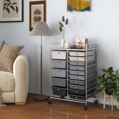 Costway 15 Drawer Rolling Storage Cart Tools Scrapbook Paper Office School Organizer White