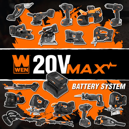 WEN 20V Max 4-1/2-Inch Cordless Mini Circular Saw with 2.0Ah Battery and Charger