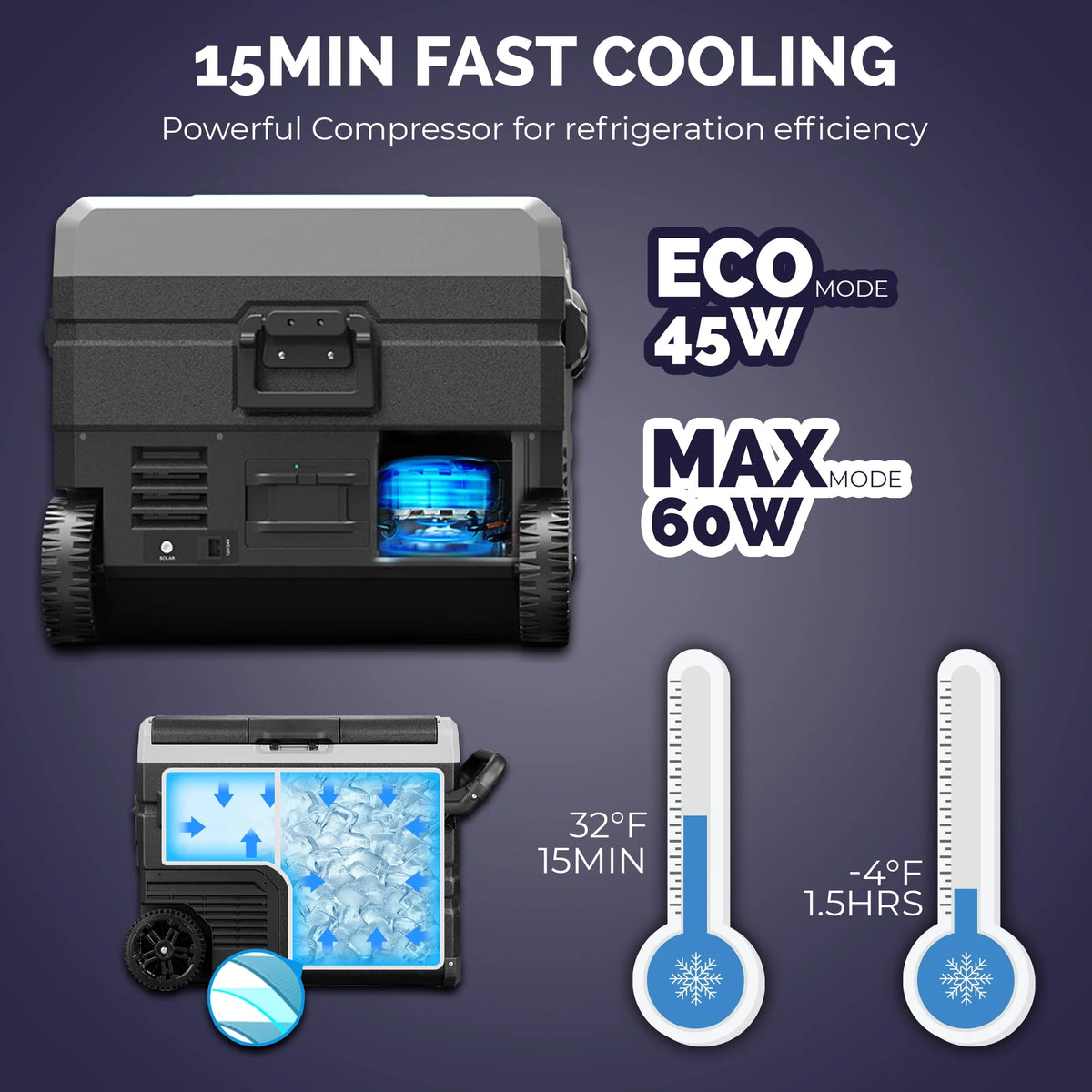 PFRIGO 48 Qt Portable 12v Rolling Cooler with LED Touch Panel, Black