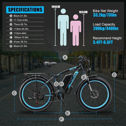KETELES Electric Bike for Adults, Peak 4000W Dual Motor Ebike��26" Fat Tire Electric Mountain bike,  48V 23AH Removable Battery UL 2849.