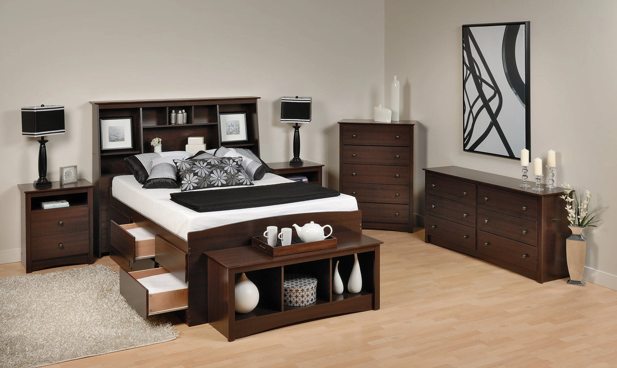 Prepac Fremont 6 Drawer Wooden Double Dresser, 16" x 59" x 29", Espresso