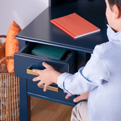 Guidecraft Taiga Kids Desk and Chair Set with Hutch - Navy: Kids Wooden Computer Desk with Storage Drawers and Shelves | Kids Study Table for Bedroom