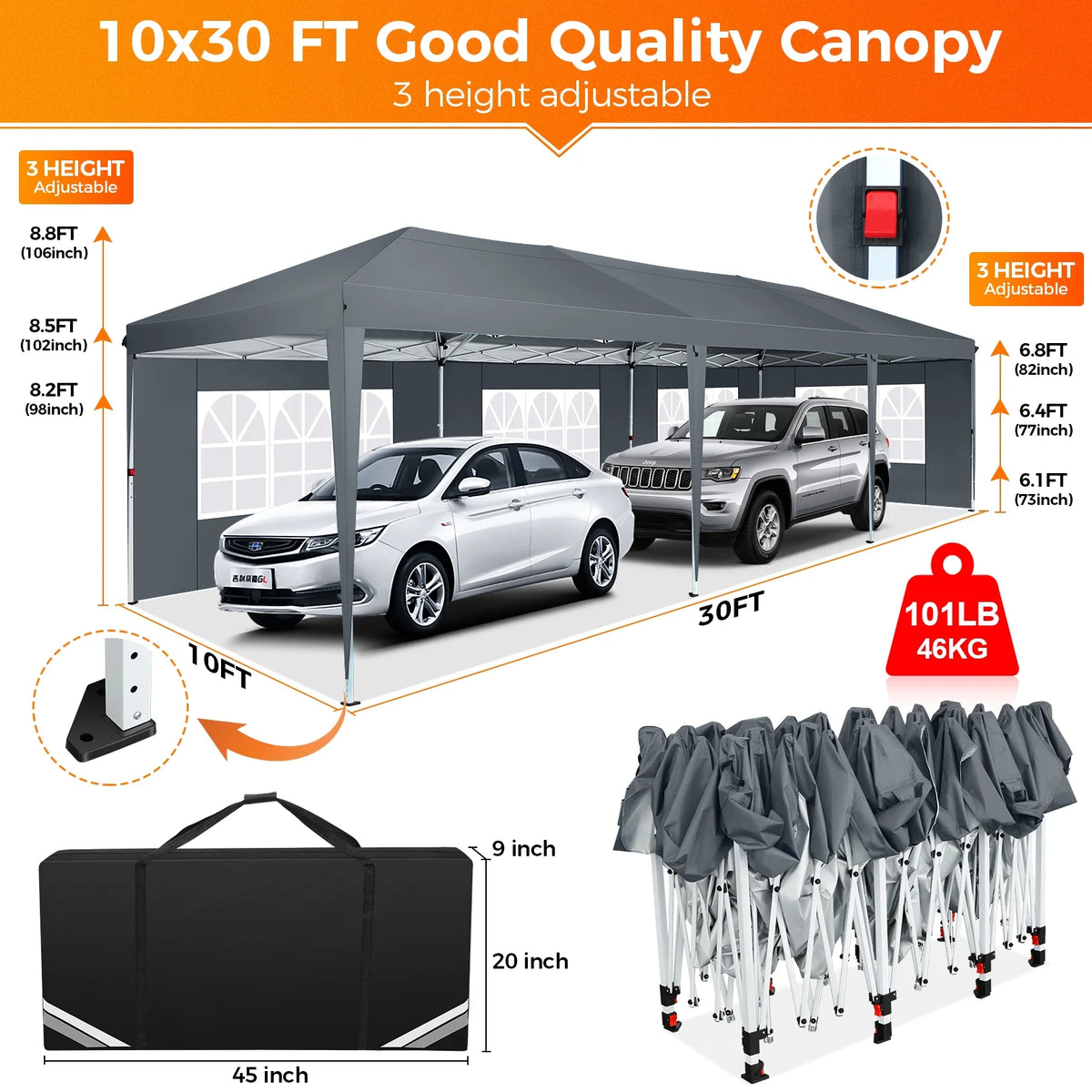 SANOPY 10'x10' EZ Pop Up Canopy Tent Outdoor Party Instant Shelter Portable Folding Beach Canopy with 4 Sandbag & Carrying Bag, Black
