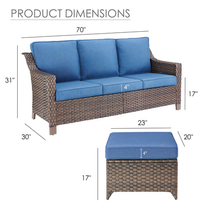 POCASSY Wicker Outdoor Couch, Brown Wicker Sofa Outdoor Furniture with All Weather Rattan and Olefin Cushion for Balcony, Backyard, Porch, Brown/Gray