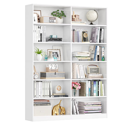 Homfa 74.3�� Double Wide 6-Tier Bookcase, Extra Large Wooden Freestanding Display Bookshelf for Home Office Living Room, White