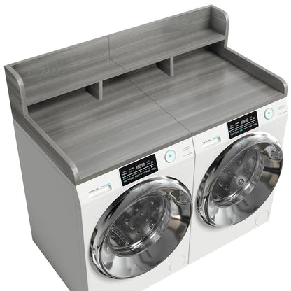 Wood 2-Tier Washer Dryer Countertop with Edge Rails, 54" W x 27.5" D Washer and Dryer Topper for Laundry Room Organization and Storage, Walnut