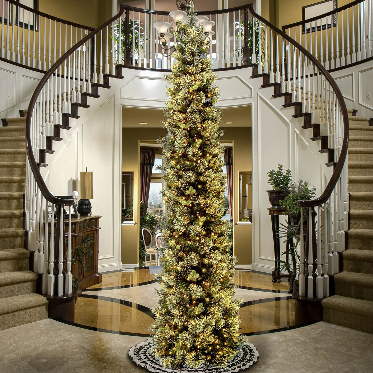 9 ft Pre-Lit Carolina Pine Slim Artificial Christmas Tree with 800 Clear Lights, Slim Profile