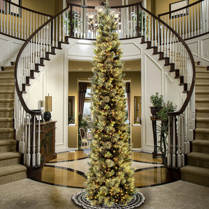 9 ft Pre-Lit Carolina Pine Slim Artificial Christmas Tree with 800 Clear Lights, Slim Profile